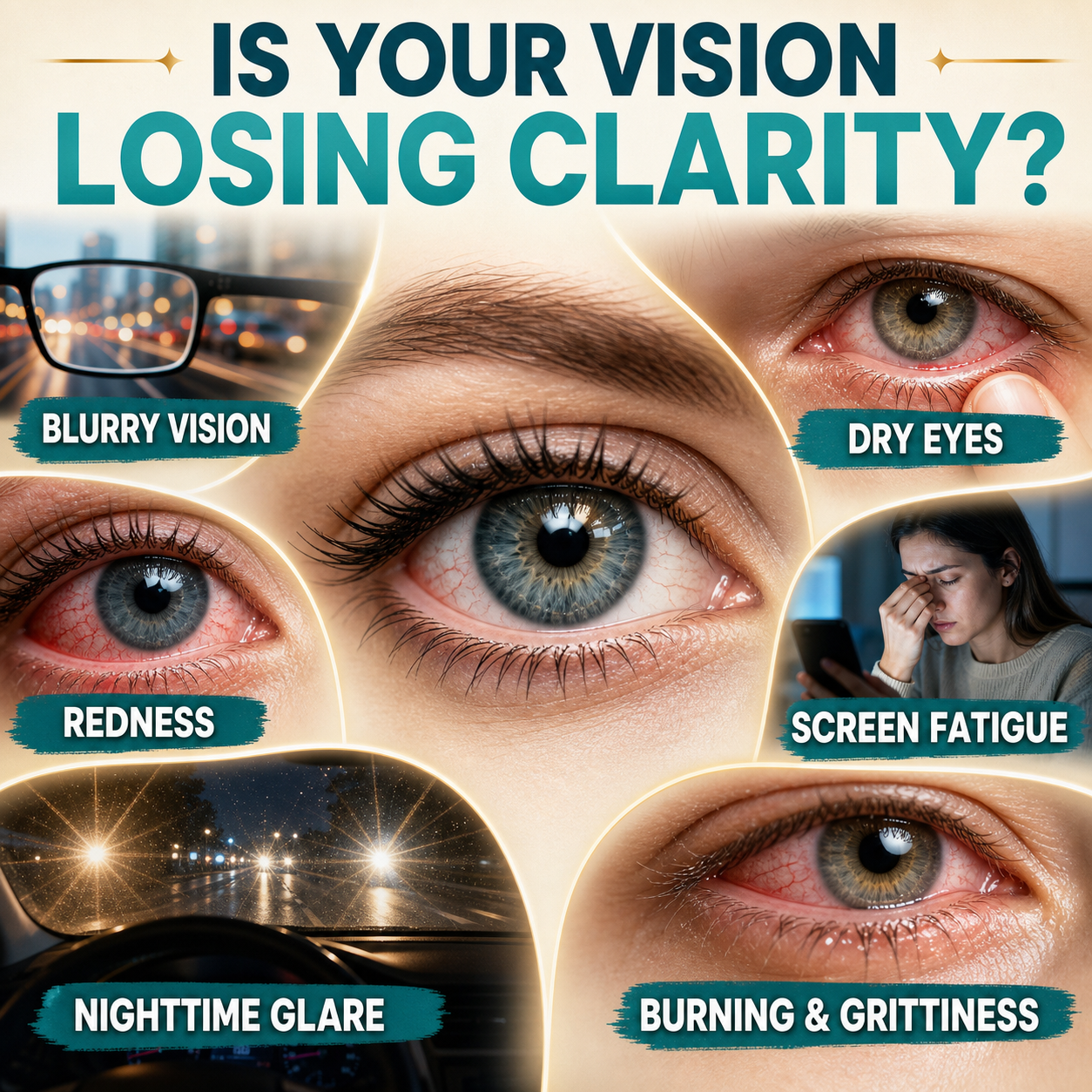 Dryness redness screen fatigue and nighttime glare
