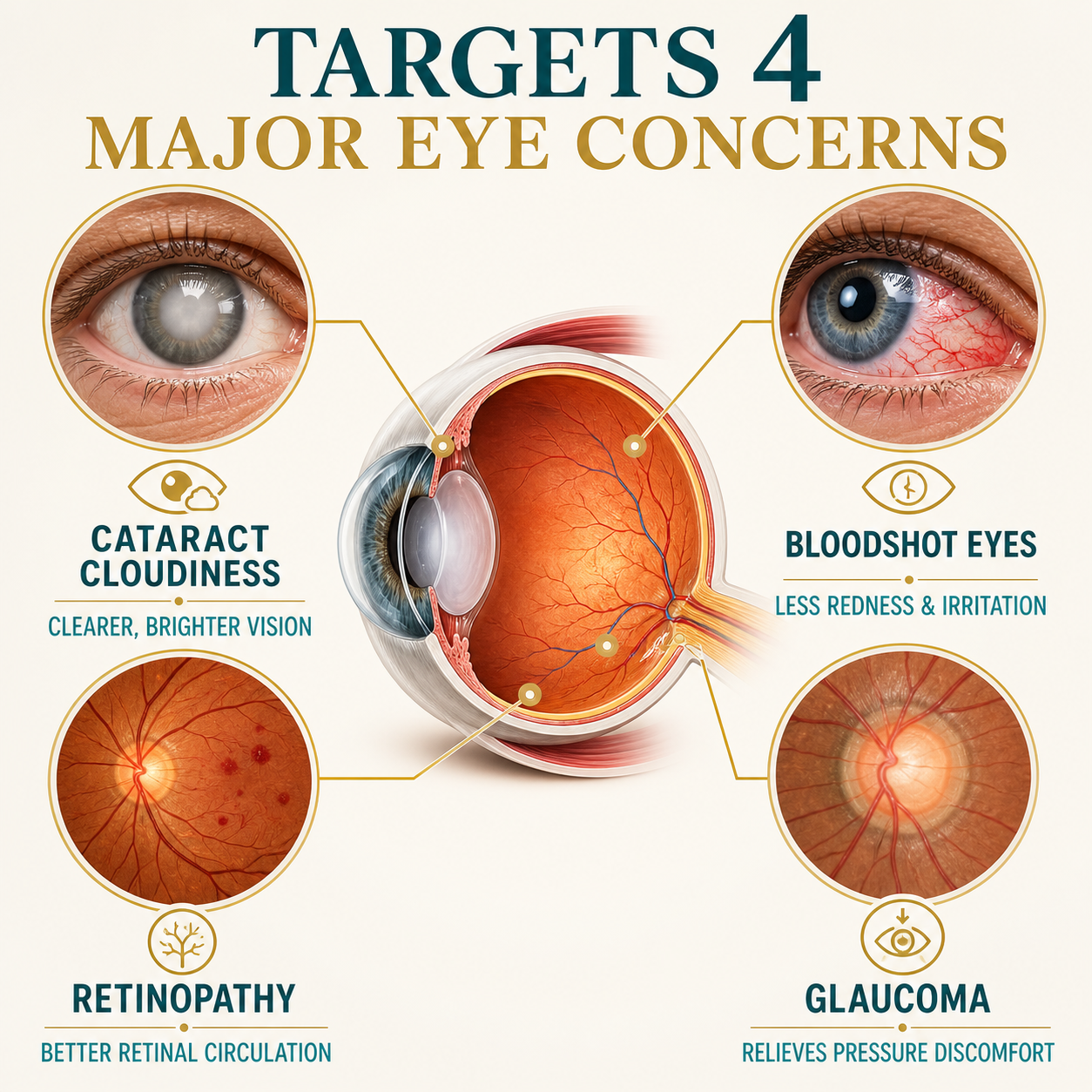 Four major eye concerns including cataract bloodshot eyes retinopathy and glaucoma